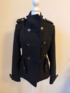 Women's Black Double-Breasted Military Peacoat